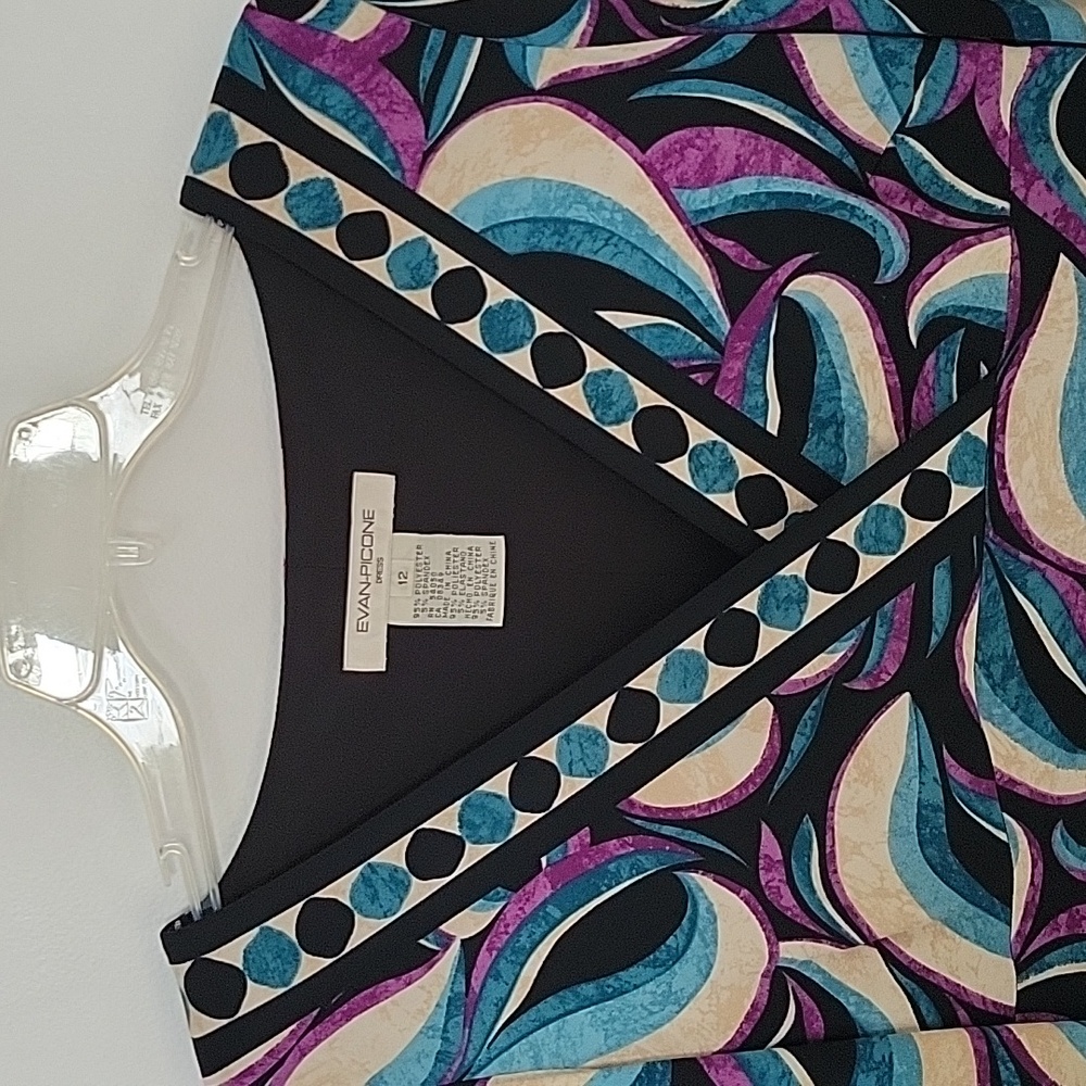 Evan-Picone Multicolor V-Neck Patterned Dress, Si… - image 2